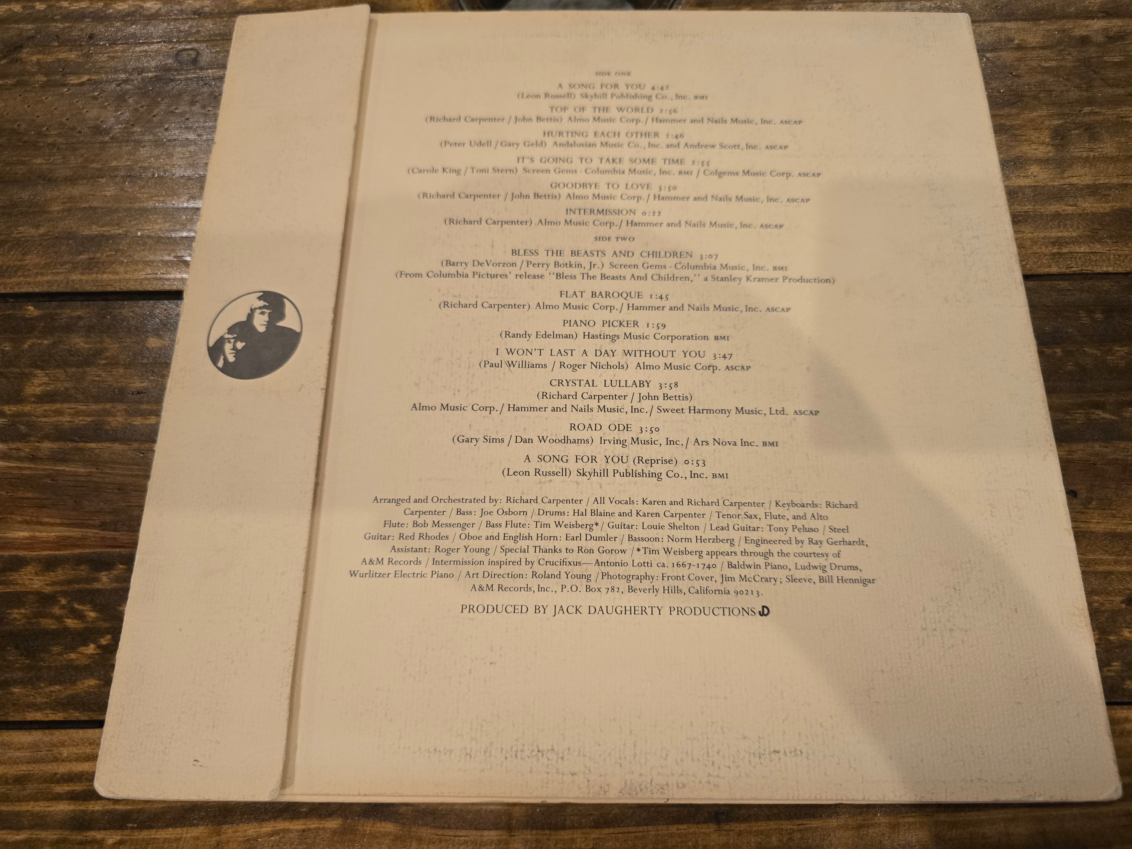 Carpenters – A Song for You (1972, LP, A&M Records, SP-3511)