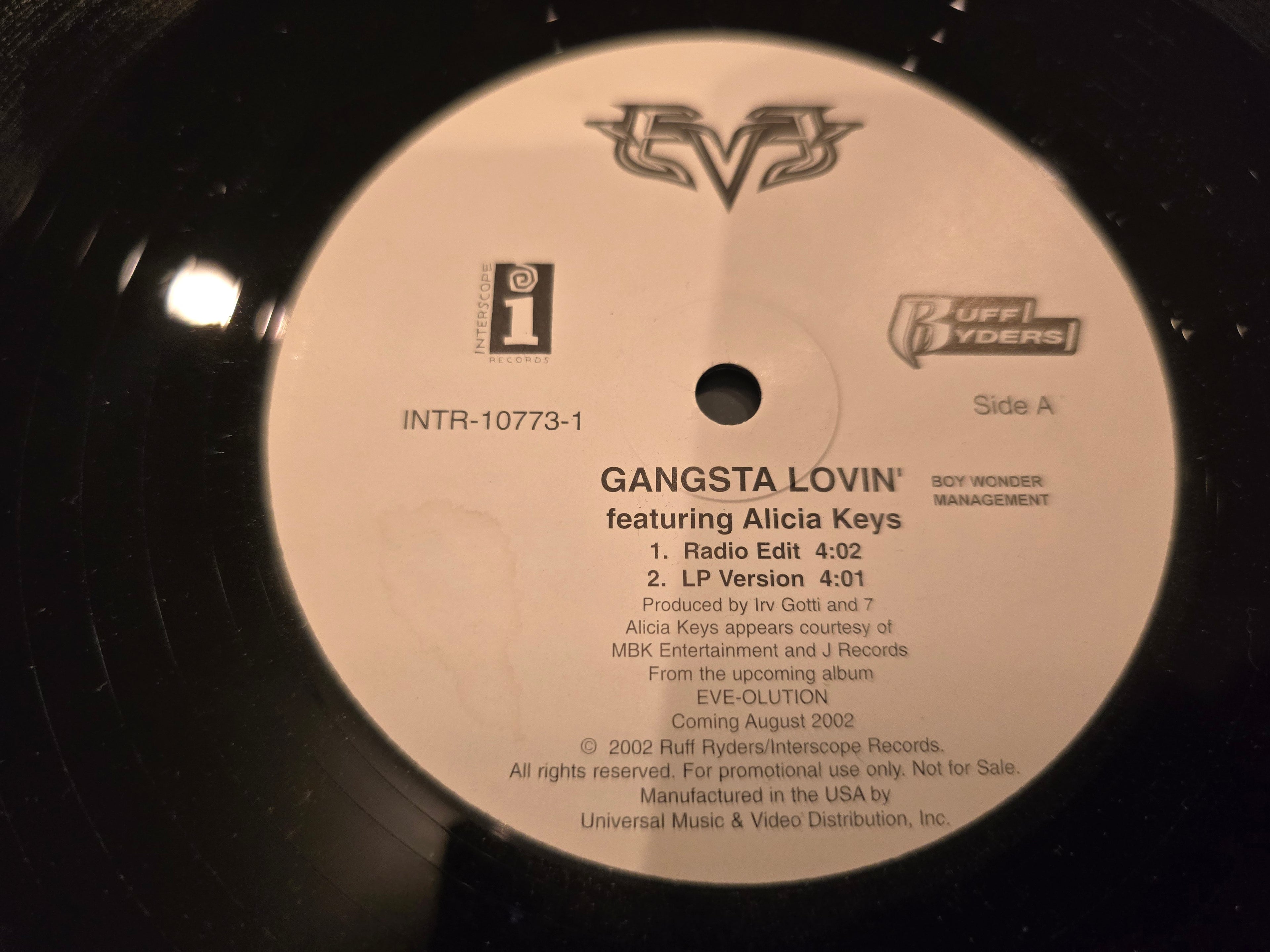 Alicia Keys – Gangsta Lovin' (12" Single, Ruff Ryders, INTR-10773)