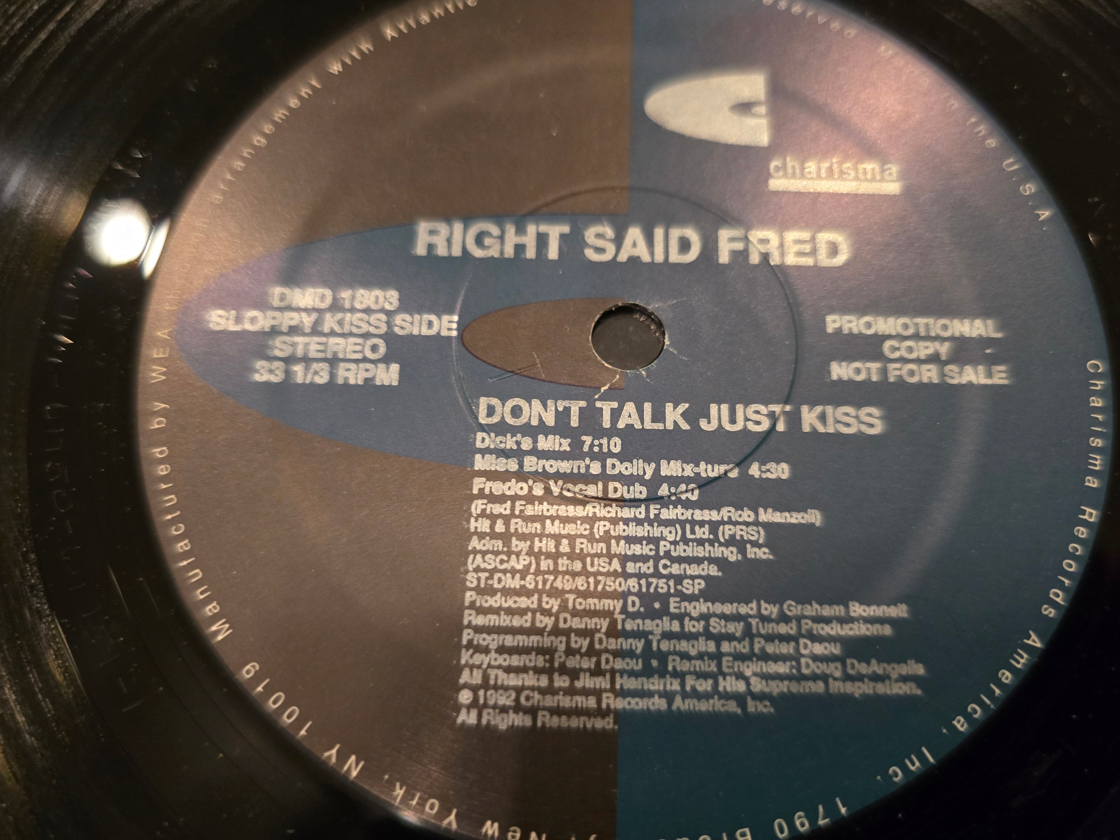 Right Said Fred – Don't Talk Just Kiss (US Promo 12" Single, Charisma/Virgin DMD 1803, 1992)