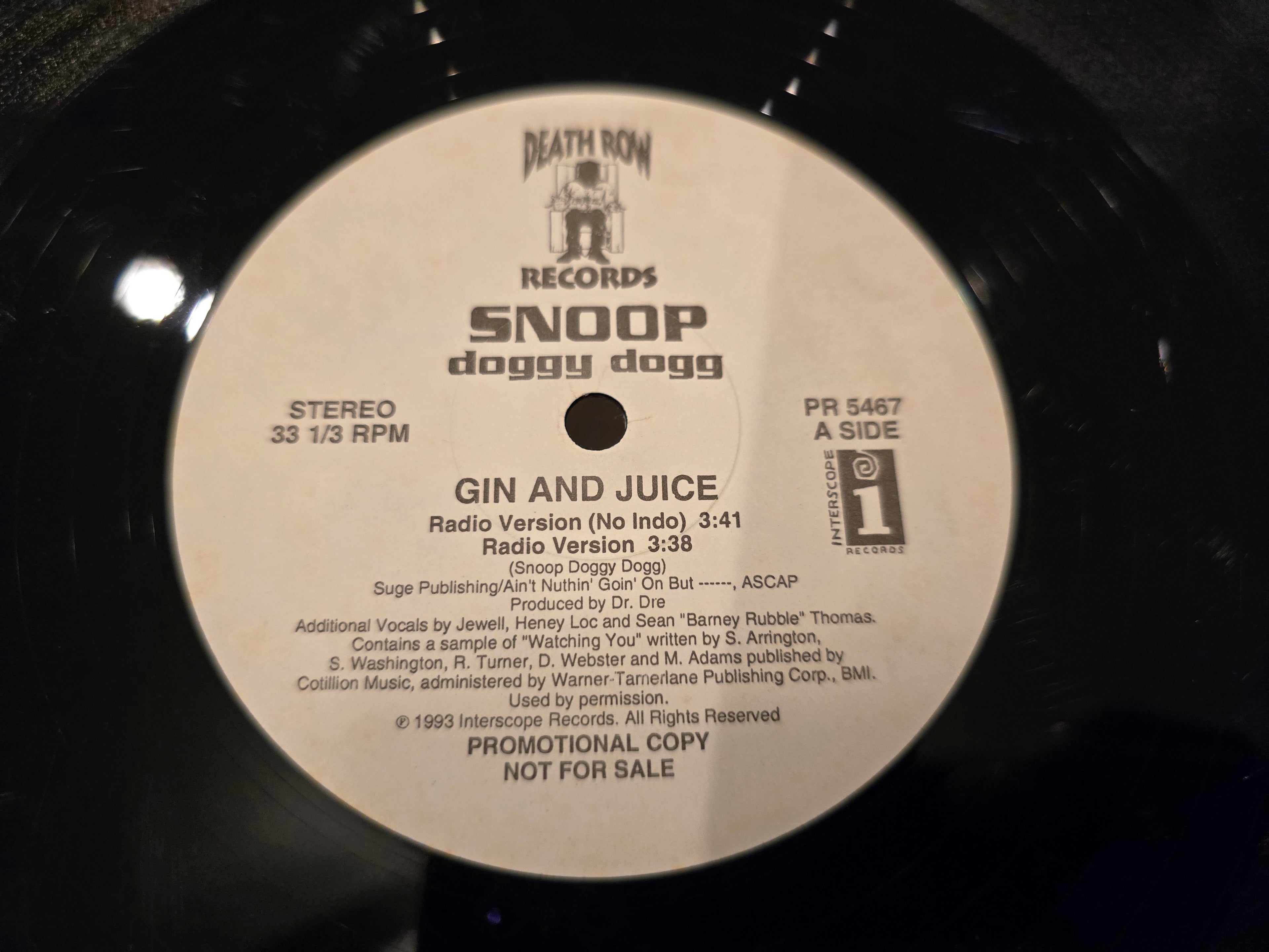 Snoop Doggy Dogg – Gin and Juice (US Radio Promo 12" Single, Death Row/Interscope PR 5467, SRC Pressing)
