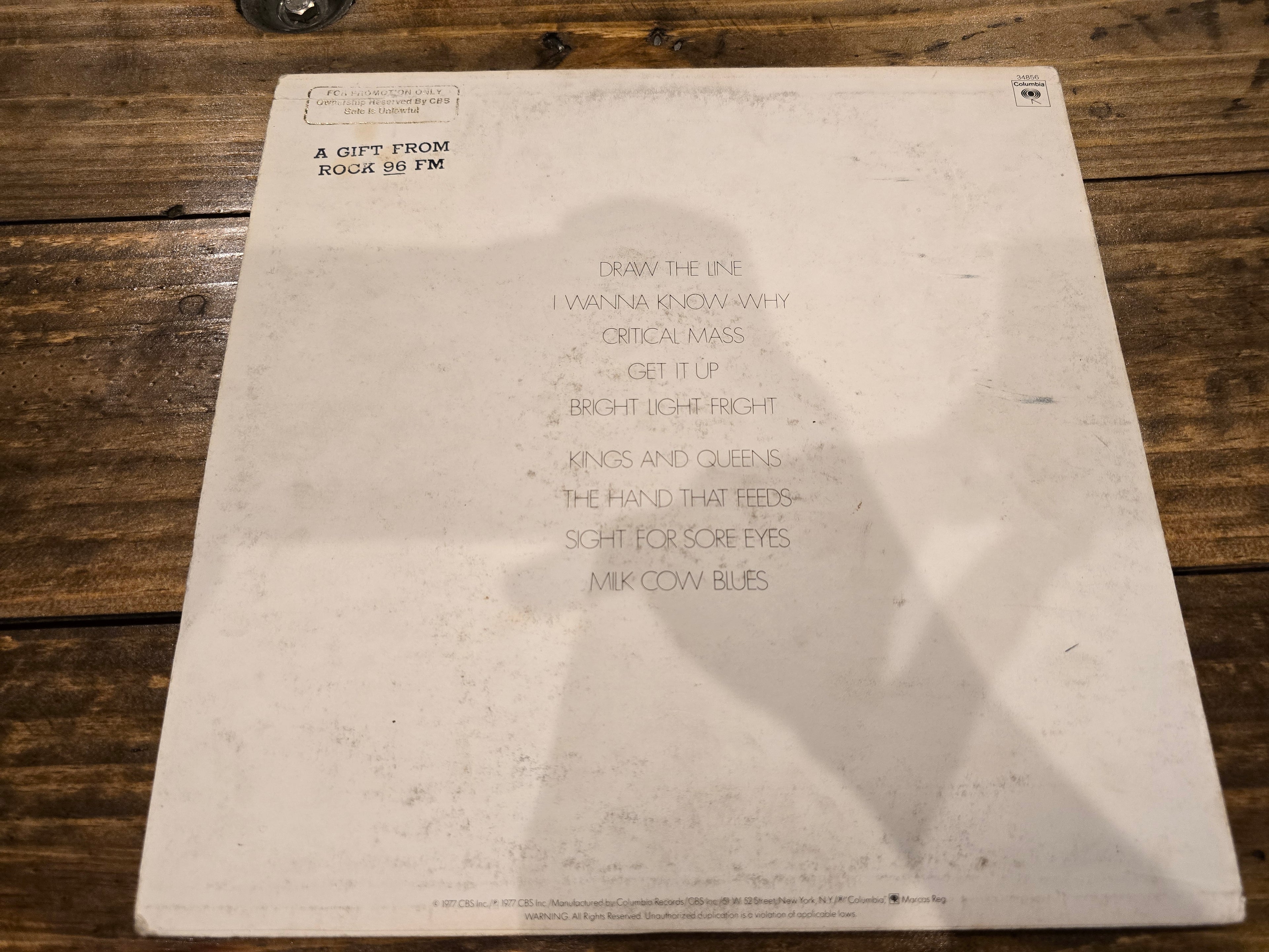 Aerosmith – Draw the Line (Original US White Label Promo LP, Columbia JC 34856, EX)